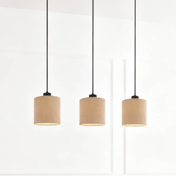 Pendelleuchte Coning - Gusseisen / Samt - Hellbraun - 3-flammig