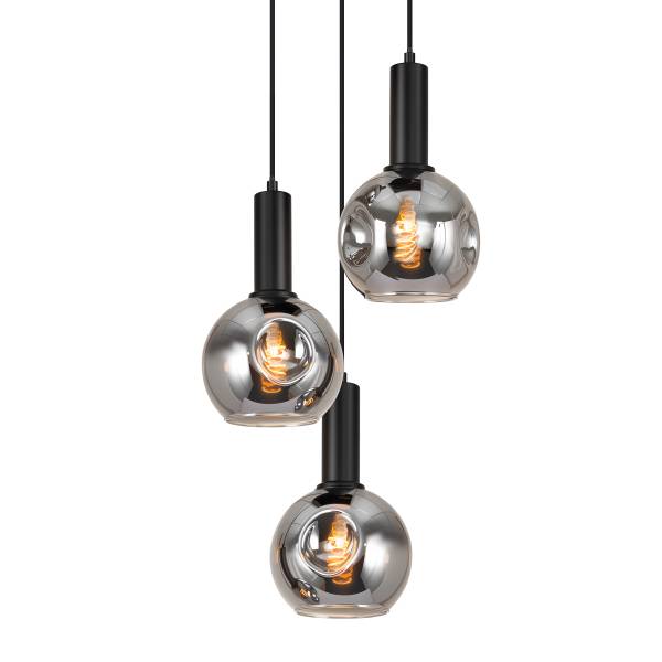 Pendelleuchte Ardeno Rund - Gusseisen / Rauchglas - Schwarz - 3-flammig
