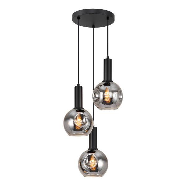 Pendelleuchte Ardeno Rund - Gusseisen / Rauchglas - Schwarz - 3-flammig