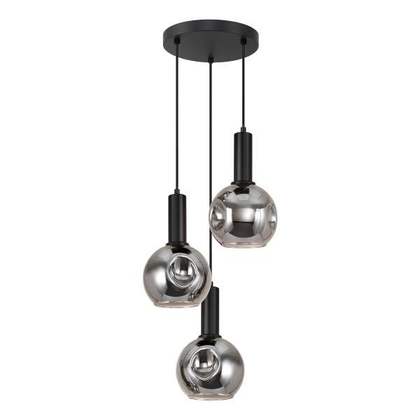 Pendelleuchte Ardeno Rund - Gusseisen / Rauchglas - Schwarz - 3-flammig