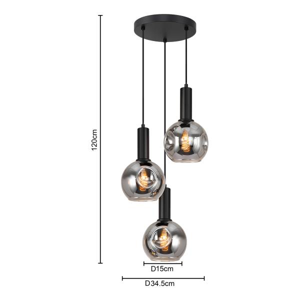 Pendelleuchte Ardeno Rund - Gusseisen / Rauchglas - Schwarz - 3-flammig