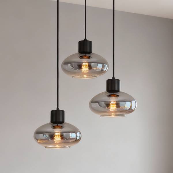 Pendelleuchte Laport Rund - Gusseisen / Rauchglas - Schwarz - Flammenanzahl: 3