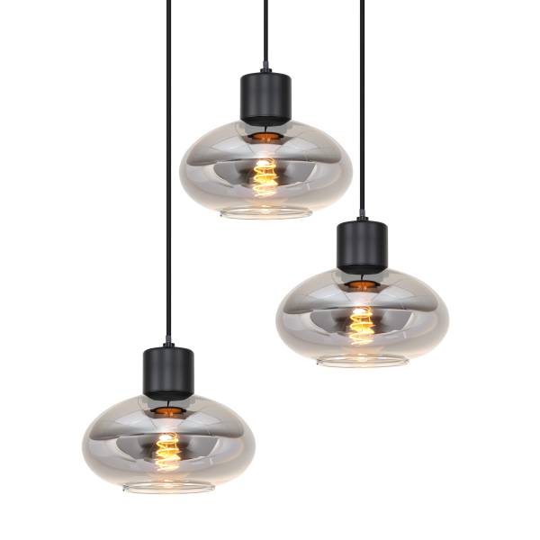 Pendelleuchte Laport Rund - Gusseisen / Rauchglas - Schwarz - Flammenanzahl: 3