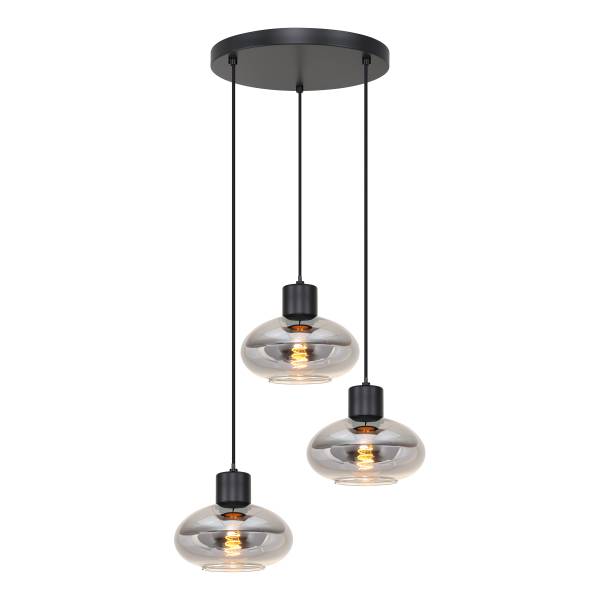 Pendelleuchte Laport Rund - Gusseisen / Rauchglas - Schwarz - Flammenanzahl: 3