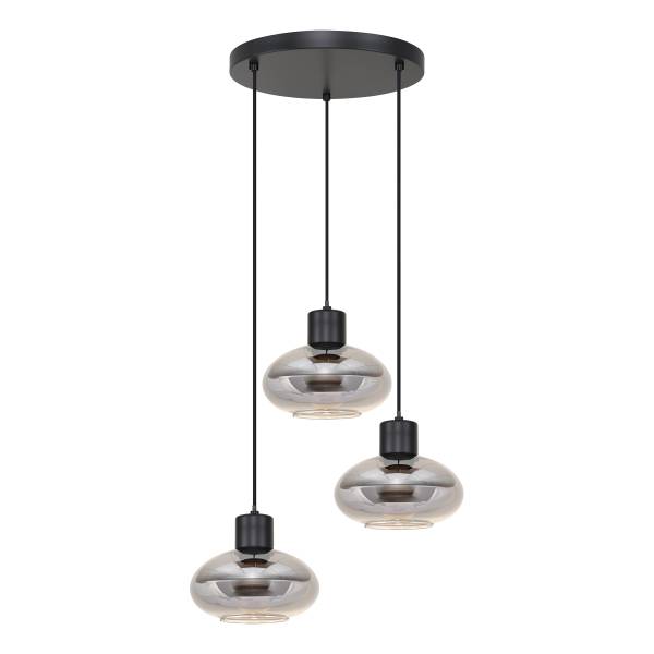 Pendelleuchte Laport Rund - Gusseisen / Rauchglas - Schwarz - Flammenanzahl: 3