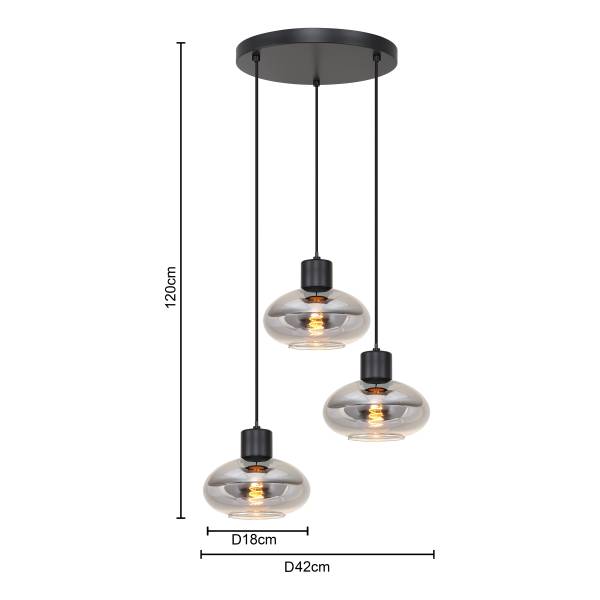 Pendelleuchte Laport Rund - Gusseisen / Rauchglas - Schwarz - Flammenanzahl: 3