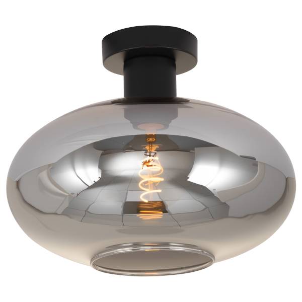 Deckenleuchte Laport - Gusseisen / Rauchglas - Schwarz - 1-flammig