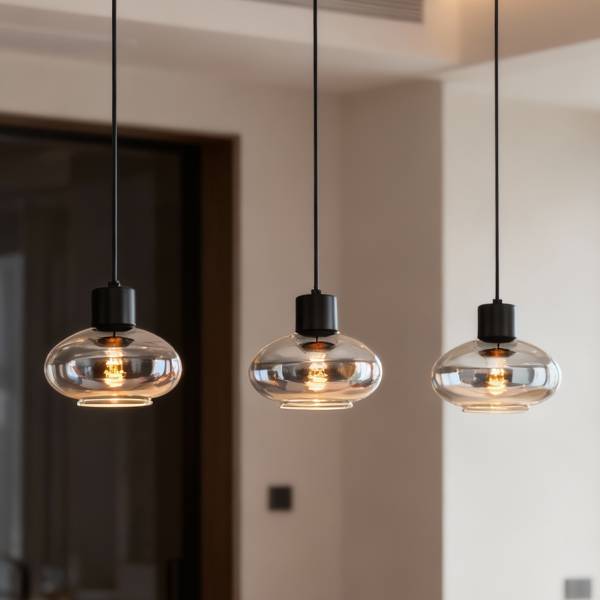 Pendelleuchte Laport - Gusseisen / Rauchglas - Schwarz - 3-flammig