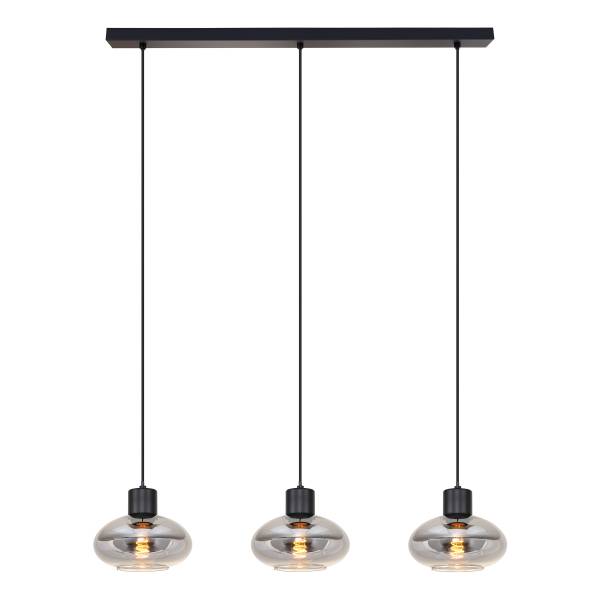 Pendelleuchte Laport - Gusseisen / Rauchglas - Schwarz - 3-flammig
