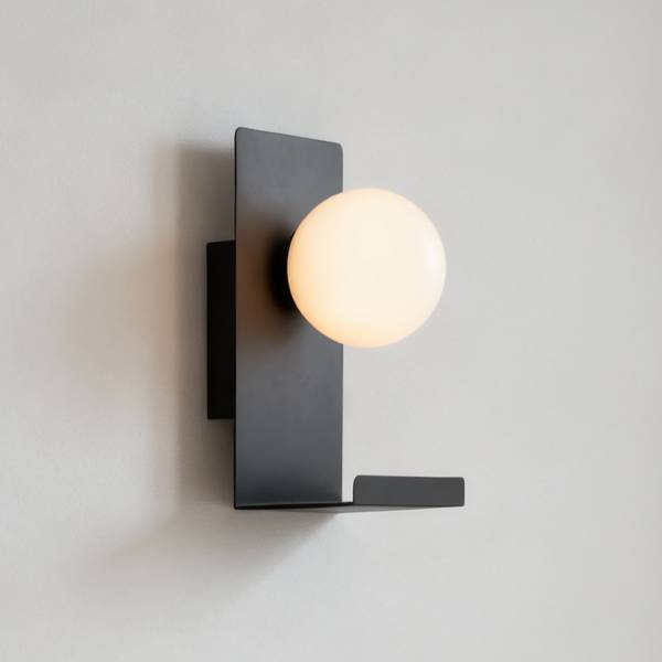 Wandleuchte Harlon - Gusseisen / Milchglas - 1-flammig - Schwarz