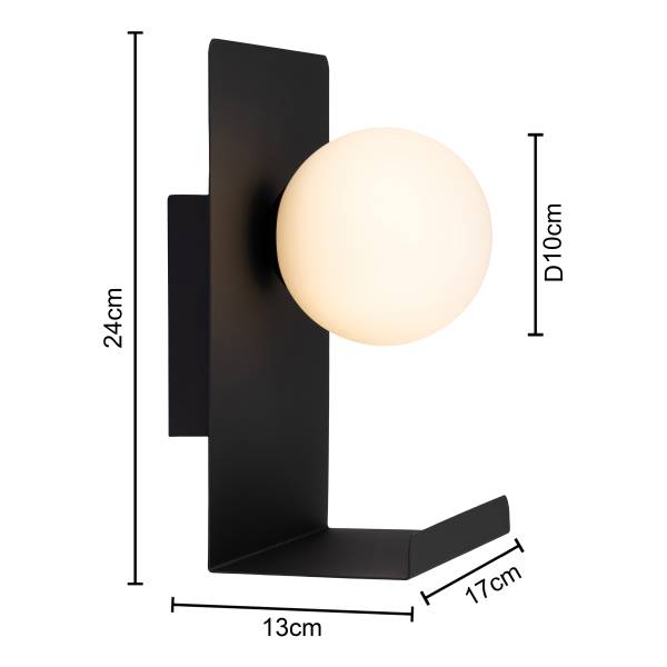 Wandleuchte Harlon - Gusseisen / Milchglas - 1-flammig - Schwarz