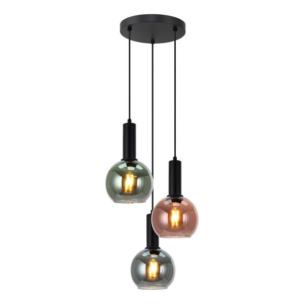 Pendelleuchte Almota - Gusseisen / Farbglas - Mehrfarbig - 3-flammig
