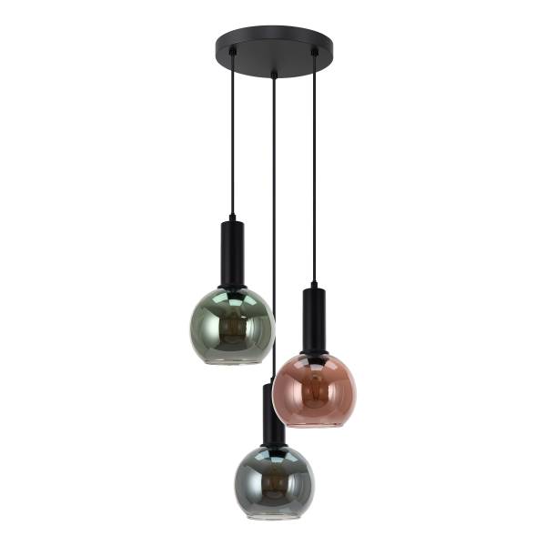Pendelleuchte Almota - Gusseisen / Farbglas - Mehrfarbig - 3-flammig