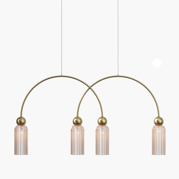 Pendelleuchte Antic - Farbglas / Mischmetall - 4-flammig - Beige