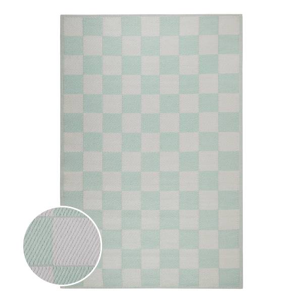 In-/Outdoorteppich COLOUR CLASH Karo - Polypropylen / recyceltes Material - Türkis - 118 x 180 cm