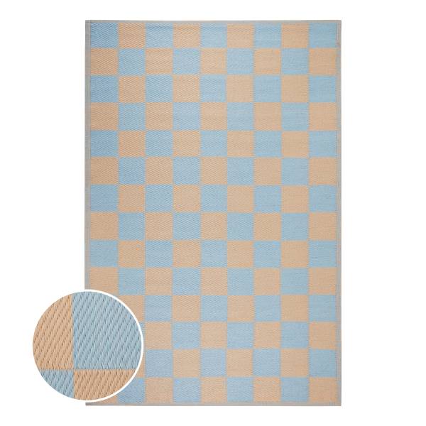 In-/Outdoorteppich COLOUR CLASH Karo - Polypropylen / recyceltes Material - Blau / Beige - 118 x 180 cm