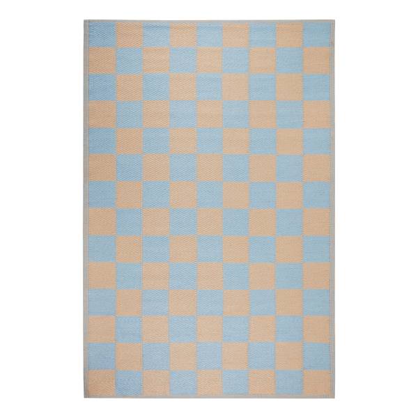 In-/Outdoorteppich COLOUR CLASH Karo - Polypropylen / recyceltes Material - Blau / Beige - 118 x 180 cm