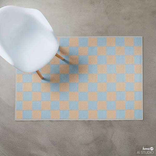 In-/Outdoorteppich COLOUR CLASH Karo - Polypropylen / recyceltes Material - Blau / Beige - 118 x 180 cm