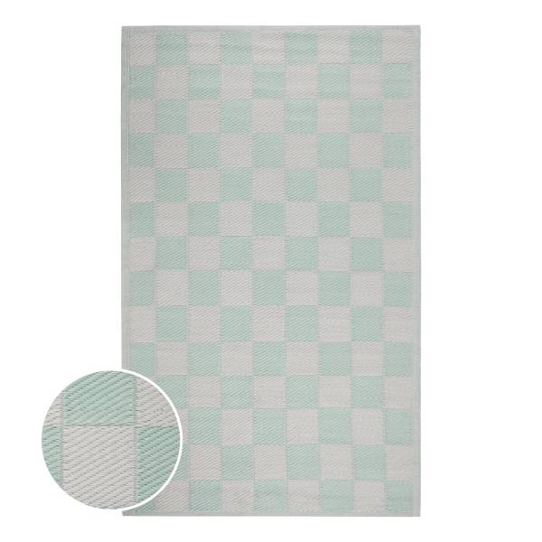 In-/Outdoorteppich COLOUR CLASH Karo - Polypropylen / recyceltes Material - Türkis - 150 x 90 cm