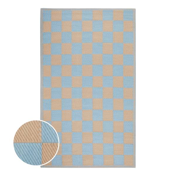In-/Outdoorteppich COLOUR CLASH Karo - Polypropylen / recyceltes Material - Blau / Beige - 150 x 90 cm