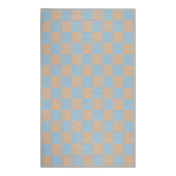 In-/Outdoorteppich COLOUR CLASH Karo - Polypropylen / recyceltes Material - Blau / Beige - 150 x 90 cm