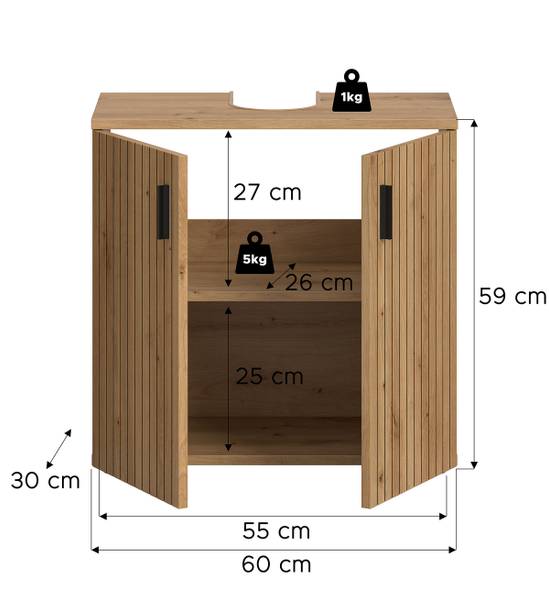 Waschbeckenunterschrank Mone 60 cm - Eiche Artisan Dekor