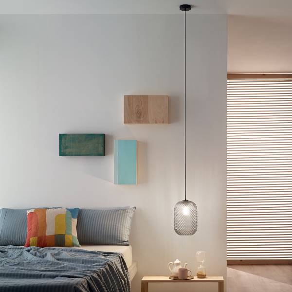 Pendelleuchte Ashford Typ A - Farbglas / Aluminium - 1-flammig - Grau