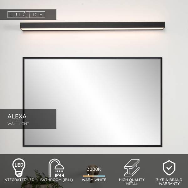 LED-Wandleuchte Alexa - Eisen - Schwarz - Tiefe: 90 cm