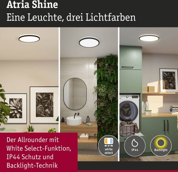 LED-Deckenleuchte Atria Shine WS Rund - Kunststoff - Schwarz