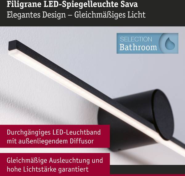 LED-Wandleuchte Sava - Aluminium - Schwarz - Breite: 60 cm