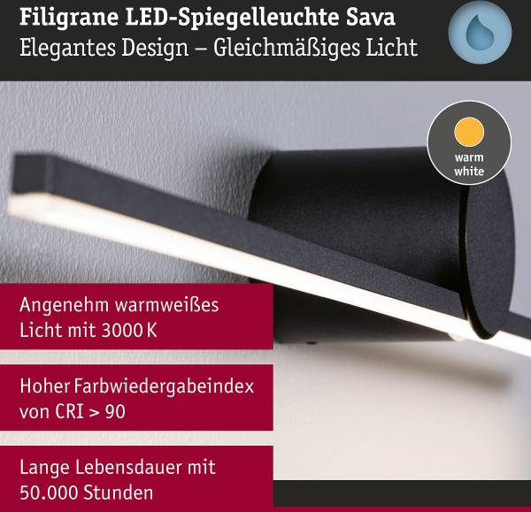 LED-Wandleuchte Sava - Aluminium - Schwarz - Breite: 60 cm