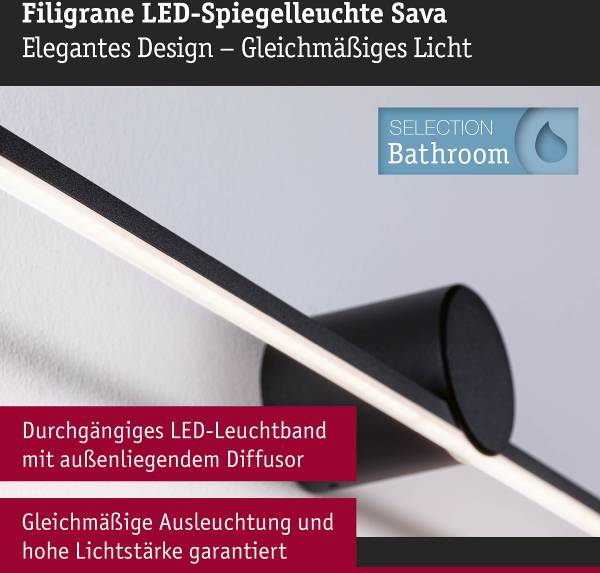 LED-Wandleuchte Sava - Aluminium - Schwarz - Breite: 90 cm