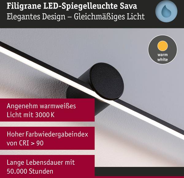 LED-Wandleuchte Sava - Aluminium - Schwarz - Breite: 90 cm