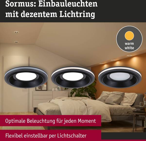 LED-Einbauleuchte Sormus - Kunststoff - Schwarz - 3er Set