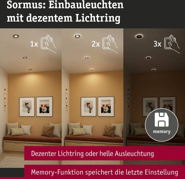 LED-Einbauleuchte Sormus - Kunststoff - Schwarz - 3er Set