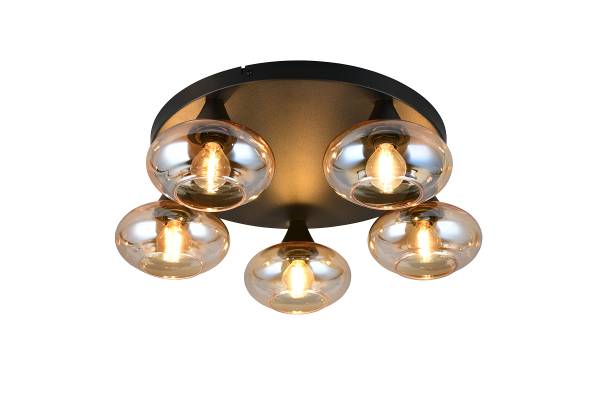 Deckenleuchte Divina - Farbglas / Eisen - 5-flammig - Orange - Durchmesser: 49 cm