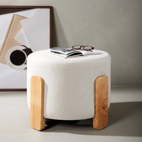 Polsterhocker Coffey - Weiß - Webstoff