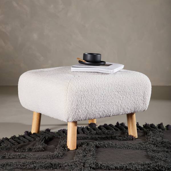 Polsterhocker Salina - Weiß - Teddystoff - 60 x 28 x 60 cm
