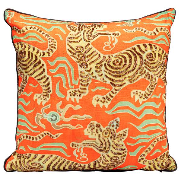 Dekokissen Tiger Love Typ B - Polyester / Samt - Schwarz / Orange