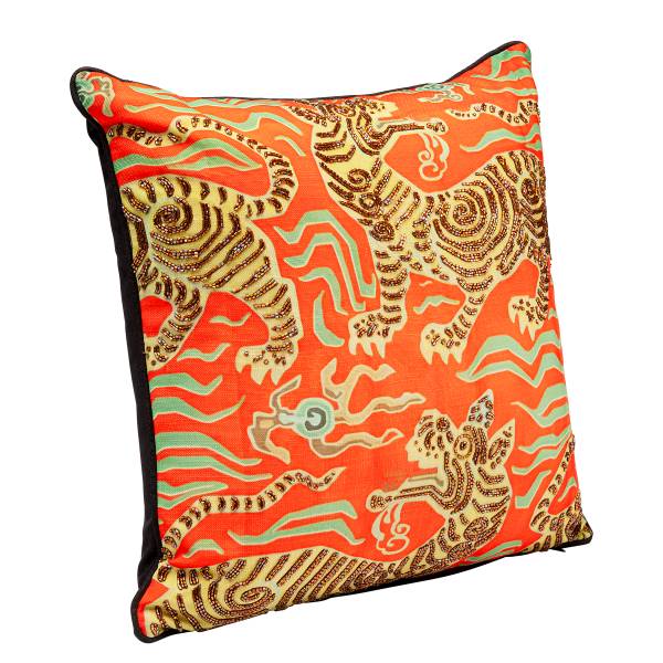 Dekokissen Tiger Love Typ B - Polyester / Samt - Schwarz / Orange