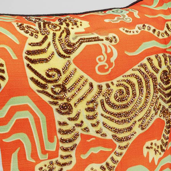 Dekokissen Tiger Love Typ B - Polyester / Samt - Schwarz / Orange