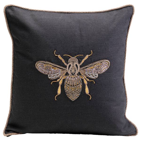 Dekokissen Glitter Bee - Leinen / Polyester - Schwarz