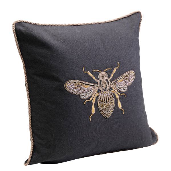 Dekokissen Glitter Bee - Leinen / Polyester - Schwarz
