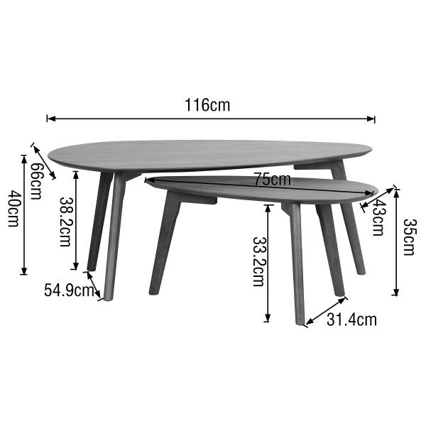 Couchtisch-Set Kazin 2er-Set - Walnuss