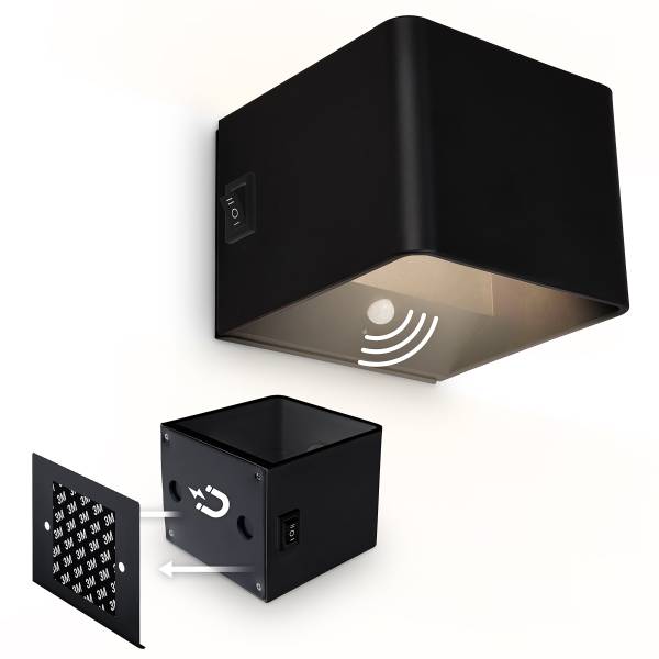 Akku LED-Wandleuchte Borra - Aluminium / Polypropylen - Schwarz