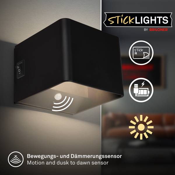 Akku LED-Wandleuchte Borra - Aluminium / Polypropylen - Schwarz