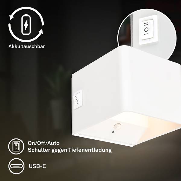 Akku LED-Wandleuchte Borra - Aluminium / Polypropylen - Weiß