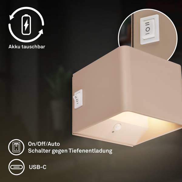 Akku LED-Wandleuchte Borra - Aluminium / Polypropylen - Beige