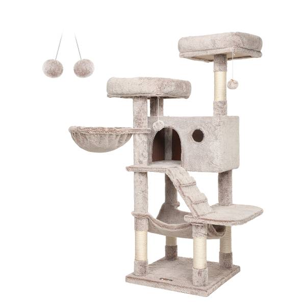 Katzenkratzbaum Lekar - Holzwerkstoff / Samt - Beige