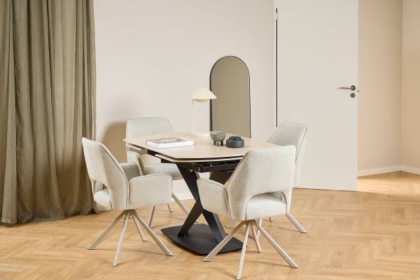 Armlehnenstuhl Sigio 2er-Set - Webstoff Aphra: Beige